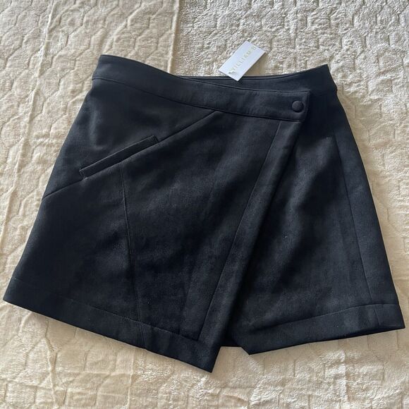 NWT-William B Asymmetrical‎ Hem Eco Black Suede Mini Skirt Sz S MSRP $62 - Picture 12 of 16